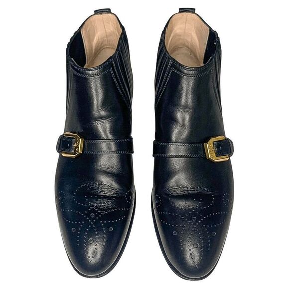 Gucci Interlocking G Logo Perforated Brogue Ankle Boot EU 37 US 7 Leather - Picture 2 of 11